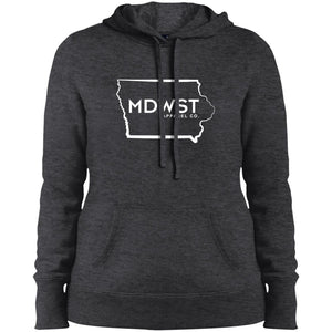 MDWST IA State Outline Ladies' Pullover Hooded Sweatshirt