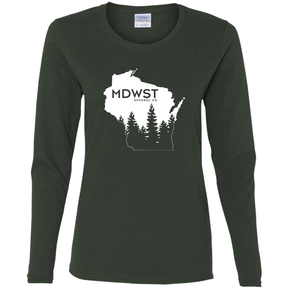 Wisconsin Pine Tree Ladies' Cotton LS T-Shirt