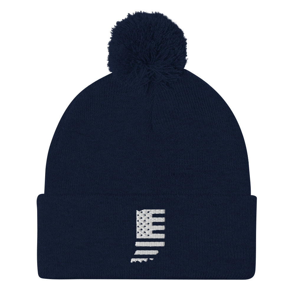 American Flag IN State Pom-Pom Beanie